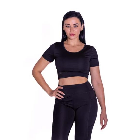 Criss Cross Back Black Crop Top - Picture 1 of 5